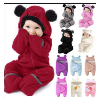 Infant Toddler Baby Girls Boys Cartoon Ears Hoodie Romper Zip Clothes Jumpsuit Fashion set